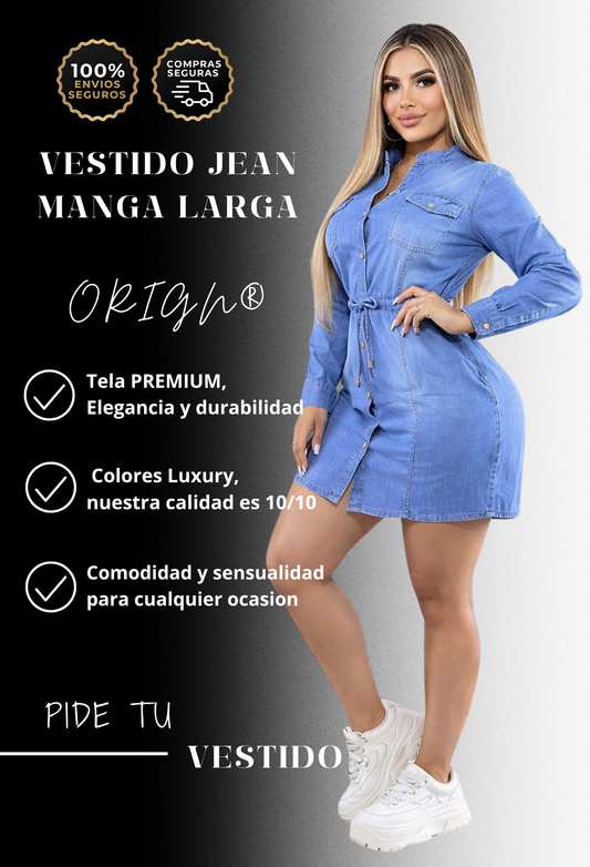 VESTIDO JEAN MANGA LARGA®