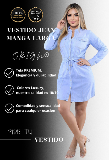 VESTIDO JEAN MANGA LARGA®